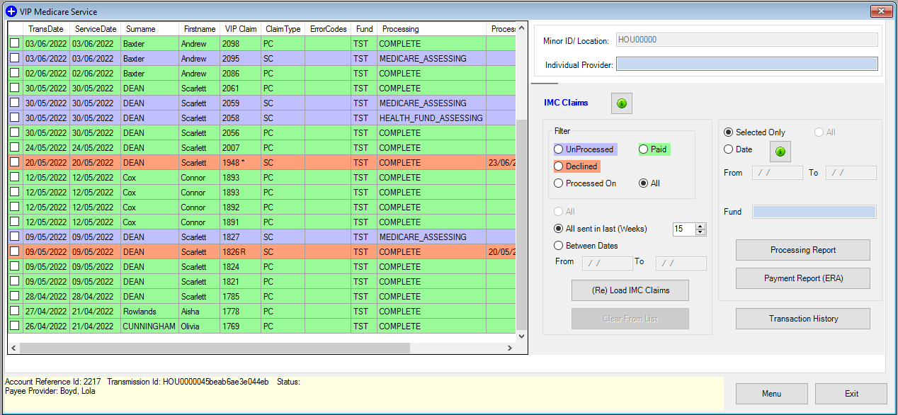 IMC Claim Reporting Filtered by All